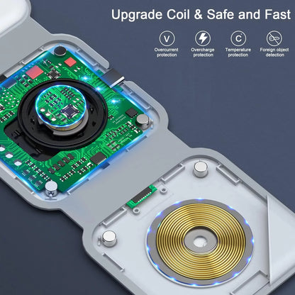 3-In-1 Wireless Charging Station, Magnetic Foldable Design Charging Station Compatible with Multiple Devices Including Iphone 16/15/14/13 Series, Airpods 4/3/Pro, and Iwatch