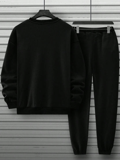 Manfinity Homme 2Pcs Men'S Casual Letter Printed Sweatshirt and Sweatpants Set, for Daily Leisure , Track Suit , Urban , Color Block, Fall Clothes