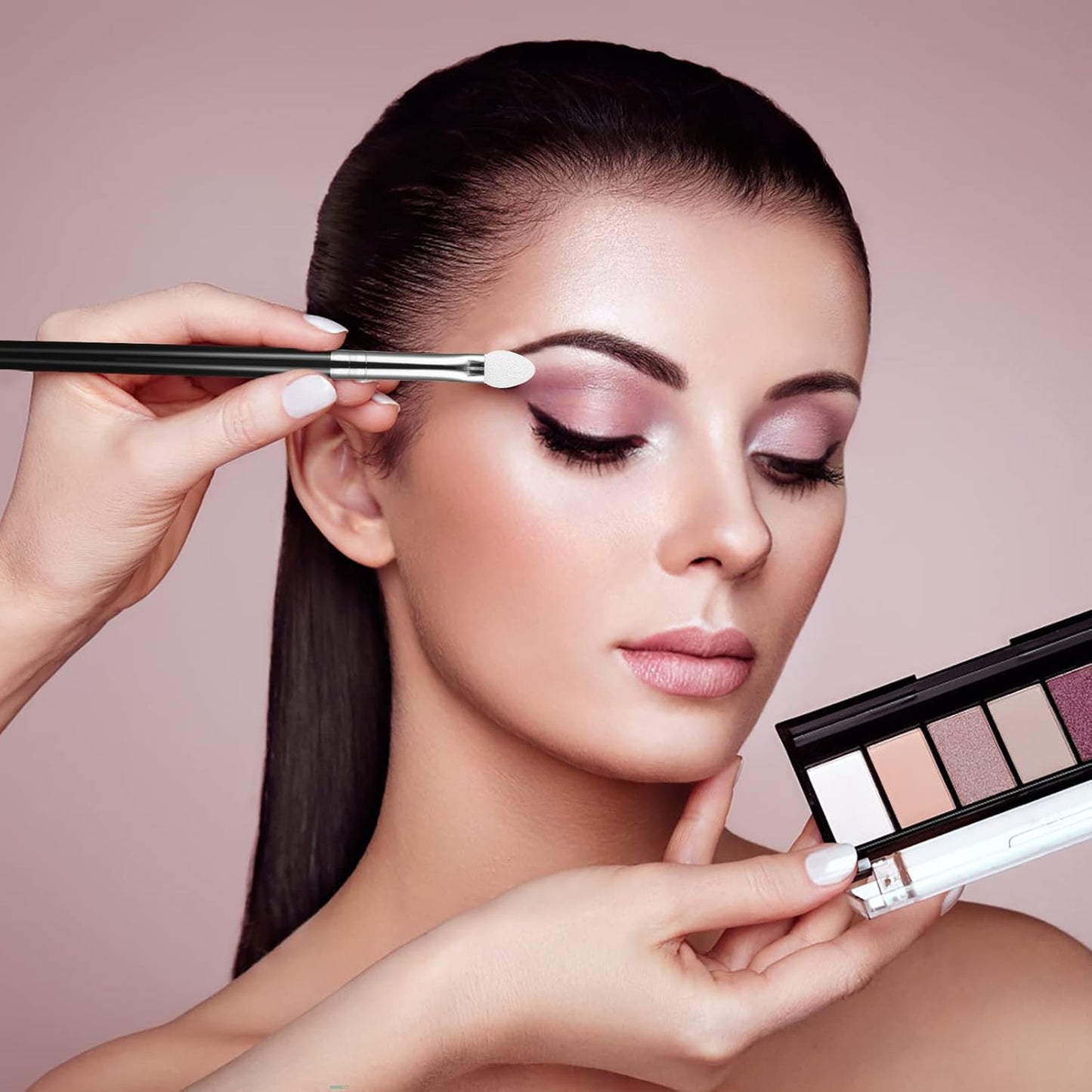 Eyeshadow Applicators Stick Sets Makeup Brushes for Women Sponge Double Sided Washable Reusable Professional Eye Shadow Makeup Applicator Tool for Girls (5Pcs, Black)